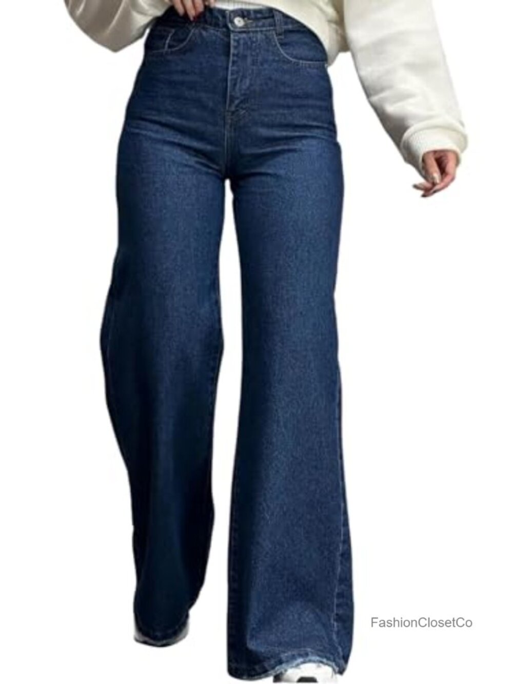 Wide Leg High Rise Stretch Denim Jeans Casual Baggy Loose Fit